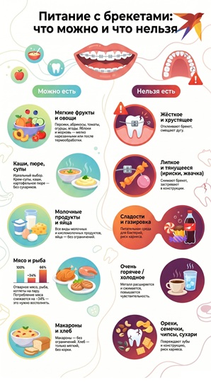 Что можно и нельзя есть с брекетами памятка