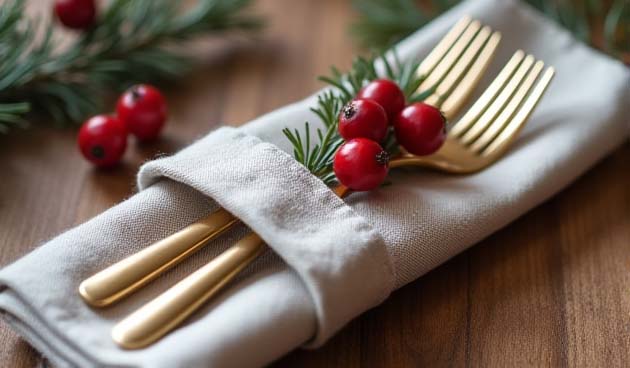 Чехлы с новогодней вышивкой для столовых приборов
