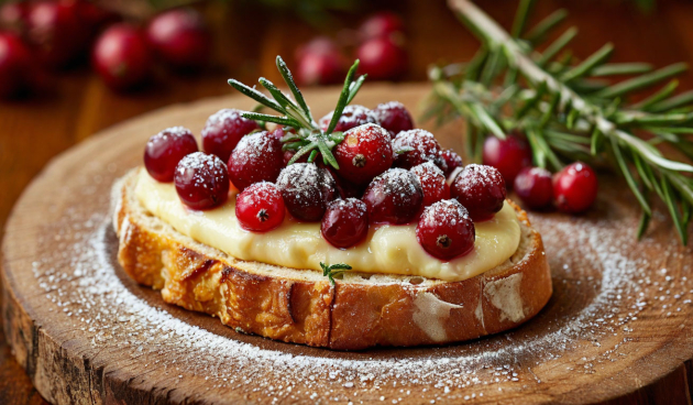Брускетты с камамбером и клюквой