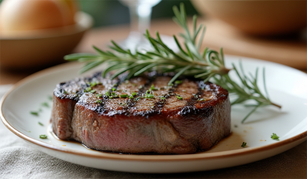Филе-миньон с соусом из красного вина и розмарина