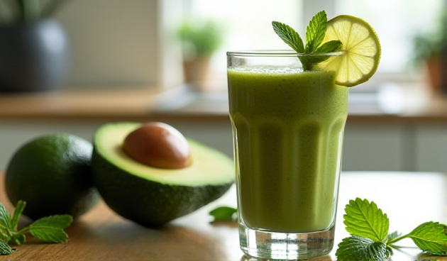 Смузи с авокадо, мятой, лаймом, семенами чиа и кокосовой водой