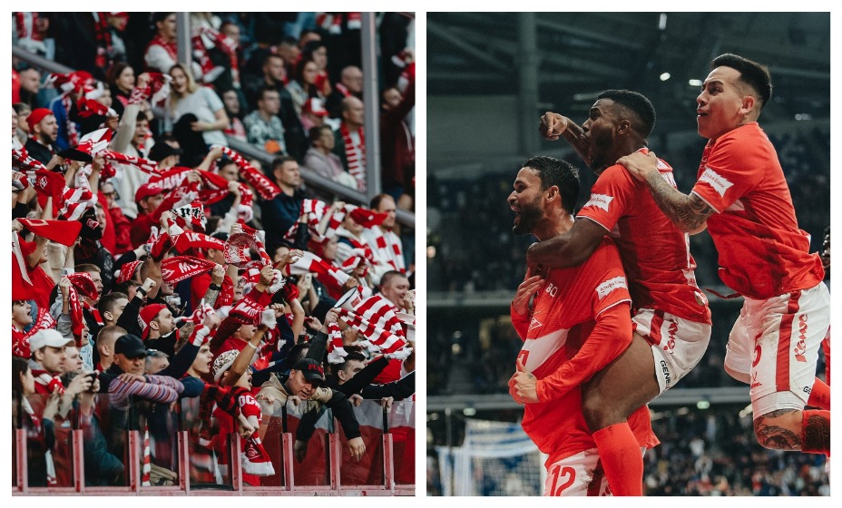 Спартаковец Виллан Жозе принимает поздравления с победным голом в ворота «Динамо». Фото: Соцсети ФК «Спартак»